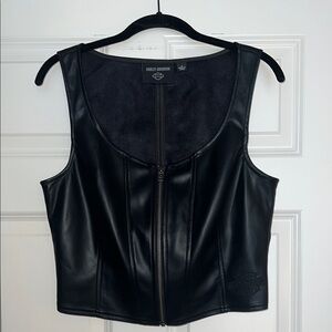 Harley-Davidson Women’s Black Faux Leather Zip-Up Corset Top - Size M